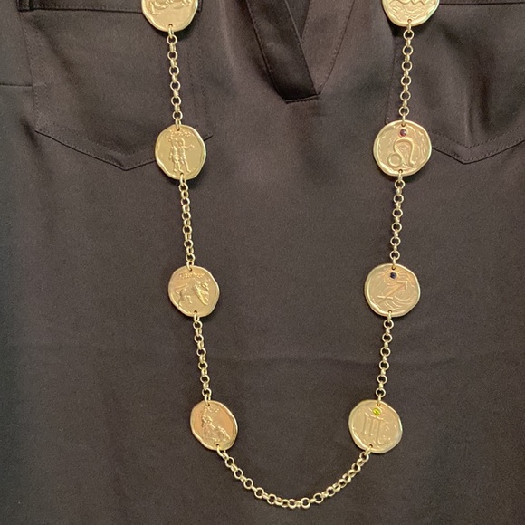 Linea by Louis Dell 'Olio Zodiac Medallion Reversible Goldtone Necklace w Stones - Picture 7 of 13
